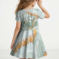 Hawaii Kaho'olawe Island Flowers Lei Kid Short Sleeve Dress Silver Hinahina Kū Kahakai LT7 - Polynesian Pride