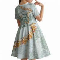 Hawaii Kaho'olawe Island Flowers Lei Kid Short Sleeve Dress Silver Hinahina Kū Kahakai LT7 - Polynesian Pride