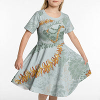 Hawaii Kaho'olawe Island Flowers Lei Kid Short Sleeve Dress Silver Hinahina Kū Kahakai LT7 - Polynesian Pride