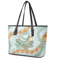 Hawaii Kaho'olawe Island Flowers Lei Leather Tote Bag Silver Hinahina Kū Kahakai