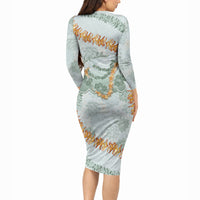 Hawaii Kaho'olawe Island Flowers Lei Long Sleeve Bodycon Dress Silver Hinahina Kū Kahakai LT7 - Polynesian Pride