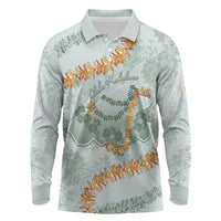 Hawaii Kaho'olawe Island Flowers Lei Long Sleeve Polo Shirt Silver Hinahina Kū Kahakai