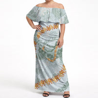 Hawaii Kaho'olawe Island Flowers Lei Off Shoulder Maxi Dress Silver Hinahina Kū Kahakai LT7 Women Silver - Polynesian Pride
