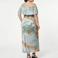Hawaii Kaho'olawe Island Flowers Lei Off Shoulder Maxi Dress Silver Hinahina Kū Kahakai LT7 - Polynesian Pride