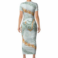 Hawaii Kaho'olawe Island Flowers Lei Short Sleeve Bodycon Dress Silver Hinahina Kū Kahakai LT7 - Polynesian Pride