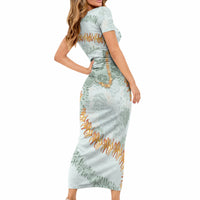 Hawaii Kaho'olawe Island Flowers Lei Short Sleeve Bodycon Dress Silver Hinahina Kū Kahakai LT7 - Polynesian Pride