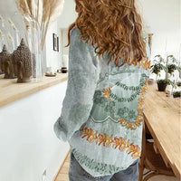 Hawaii Kaho'olawe Island Flowers Lei Women Casual Shirt Silver Hinahina Kū Kahakai
