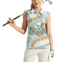 Hawaii Kaho'olawe Island Flowers Lei Women Sleeveless Polo Shirt Silver Hinahina Kū Kahakai