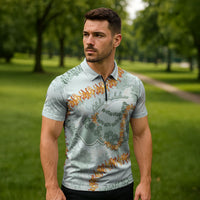 Hawaii Kaho'olawe Island Flowers Lei Zipper Polo Shirt Silver Hinahina Kū Kahakai