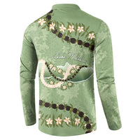 Hawaii Molokai Island Flowers Lei Button Sweatshirt Kukui Nut Mossy Green