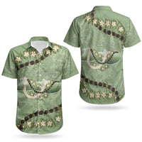 Hawaii Molokai Island Flowers Lei Couples Matching Short Sleeve Bodycon Dress and Hawaiian Shirt Kukui Nut Mossy Green LT7 - Polynesian Pride