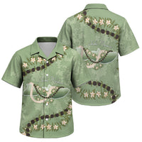 Hawaii Molokai Island Flowers Lei Family Matching Off The Shoulder Long Sleeve Dress and Hawaiian Shirt Kukui Nut Mossy Green LT7 Son's Shirt Moss Green - Polynesian Pride