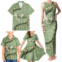 Hawaii Molokai Island Flowers Lei Family Matching Tank Maxi Dress and Hawaiian Shirt Kukui Nut Mossy Green LT7 - Polynesian Pride