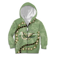 Hawaii Molokai Island Flowers Lei Kid Hoodie Kukui Nut Mossy Green