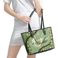 Hawaii Molokai Island Flowers Lei Leather Tote Bag Kukui Nut Mossy Green