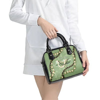Hawaii Molokai Island Flowers Lei Shoulder Handbag Kukui Nut Mossy Green