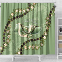 Hawaii Molokai Island Flowers Lei Shower Curtain Kukui Nut Mossy Green