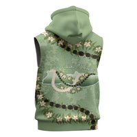 Hawaii Molokai Island Flowers Lei Sleeveless Zip Hoodie Kukui Nut Mossy Green