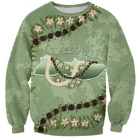 Hawaii Molokai Island Flowers Lei Sweatshirt Kukui Nut Mossy Green