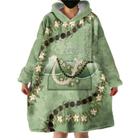 Hawaii Molokai Island Flowers Lei Wearable Blanket Hoodie Kukui Nut Mossy Green