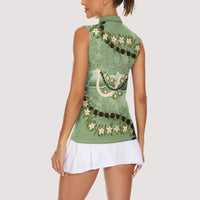 Hawaii Molokai Island Flowers Lei Women Sleeveless Polo Shirt Kukui Nut Mossy Green