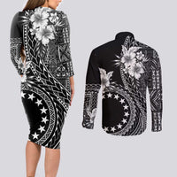 Kia Orana Cook Islands Couples Matching Long Sleeve Bodycon Dress and Long Sleeve Button Shirt Tiare and Stars