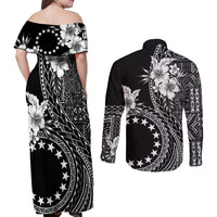 Kia Orana Cook Islands Couples Matching Off Shoulder Maxi Dress and Long Sleeve Button Shirt Tiare and Stars