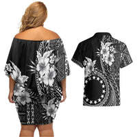 Kia Orana Cook Islands Couples Matching Off Shoulder Short Dress and Hawaiian Shirt Tiare and Stars