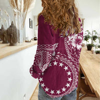 Kia Orana Cook Islands Women Casual Shirt Tiare and Stars - Maroon