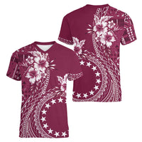 Kia Orana Cook Islands Women V-Neck T-Shirt Tiare and Stars - Maroon