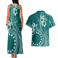 Kia Orana Cook Islands Couples Matching Tank Maxi Dress and Hawaiian Shirt Tiare and Stars - Teal