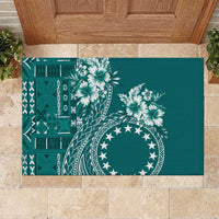 Kia Orana Cook Islands Rubber Doormat Tiare and Stars - Teal