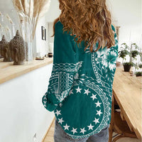 Kia Orana Cook Islands Women Casual Shirt Tiare and Stars - Teal