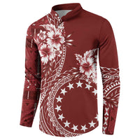 Kia Orana Cook Islands Button Sweatshirt Tiare and Stars - Scarlet