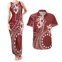 Kia Orana Cook Islands Couples Matching Tank Maxi Dress and Hawaiian Shirt Tiare and Stars - Scarlet