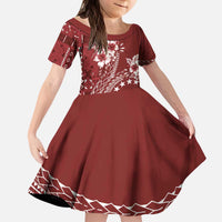 Kia Orana Cook Islands Kid Short Sleeve Dress Tiare and Stars - Scarlet