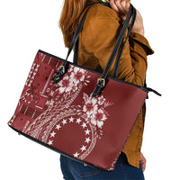 Kia Orana Cook Islands Leather Tote Bag Tiare and Stars - Scarlet