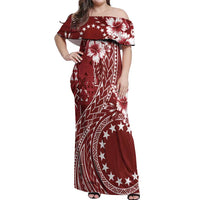Kia Orana Cook Islands Off Shoulder Maxi Dress Tiare and Stars - Scarlet