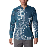 Kia Orana Cook Islands Button Sweatshirt Tiare and Stars - Navy Blue