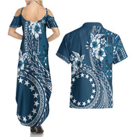 Kia Orana Cook Islands Couples Matching Summer Maxi Dress and Hawaiian Shirt Tiare and Stars - Navy Blue