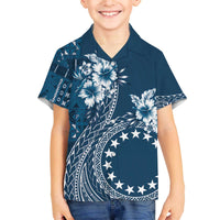 Kia Orana Cook Islands Family Matching Off Shoulder Short Dress and Hawaiian Shirt Tiare and Stars - Navy Blue