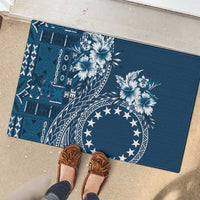 Kia Orana Cook Islands Rubber Doormat Tiare and Stars - Navy Blue
