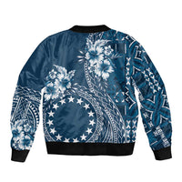 Kia Orana Cook Islands Sleeve Zip Bomber Jacket Tiare and Stars - Navy Blue
