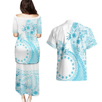 Kia Orana Cook Islands Couples Matching Puletasi and Hawaiian Shirt Tiare and Stars - Turquoise