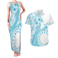 Kia Orana Cook Islands Couples Matching Tank Maxi Dress and Hawaiian Shirt Tiare and Stars - Turquoise