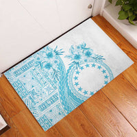 Kia Orana Cook Islands Rubber Doormat Tiare and Stars - Turquoise