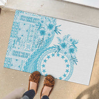 Kia Orana Cook Islands Rubber Doormat Tiare and Stars - Turquoise