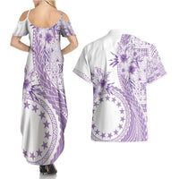 Kia Orana Cook Islands Couples Matching Summer Maxi Dress and Hawaiian Shirt Tiare and Stars - Lavender