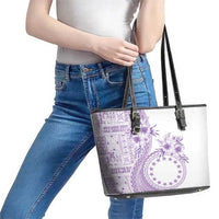Kia Orana Cook Islands Leather Tote Bag Tiare and Stars - Lavender