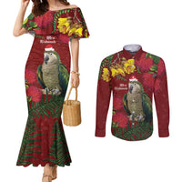 Kakapo Bird New Zealand Couples Matching Mermaid Dress and Long Sleeve Button Shirt Floral Christmas